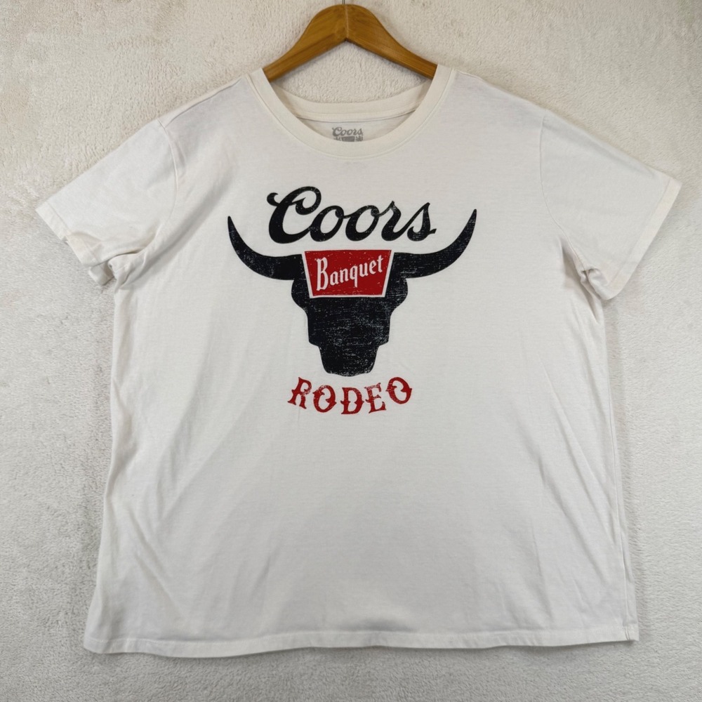 Coors Banquet Rodeo Graphic T-Shirt XL Cream Bull Head Western Beer Tee